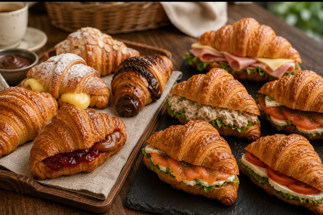 Além da versão tradicional, o croissant pode ser recheado com chocolate, creme, doce de leite ou geleias. Nas versões salgadas, são comuns presunto, queijo, frango, salmão e outros ingredientes.