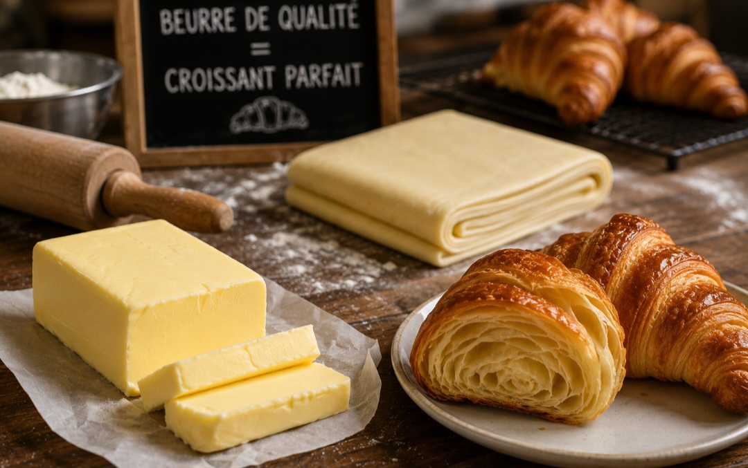 A qualidade da manteiga influencia diretamente o sabor, o aroma e a textura do croissant. Nas receitas tradicionais francesas, costuma-se utilizar manteiga com alto teor de gordura.