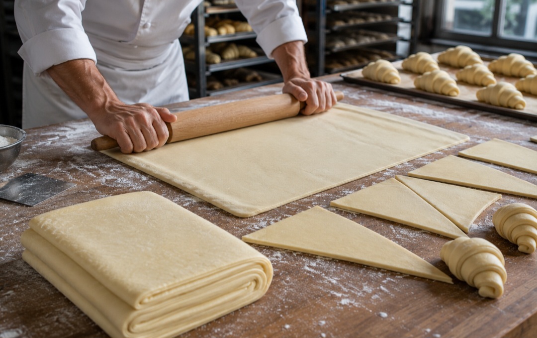 Produzir um bom croissant requer várias etapas de descanso, dobras e controle rigoroso da temperatura da massa e da manteiga. Por isso, é considerado um dos grandes desafios da panificação artesanal.