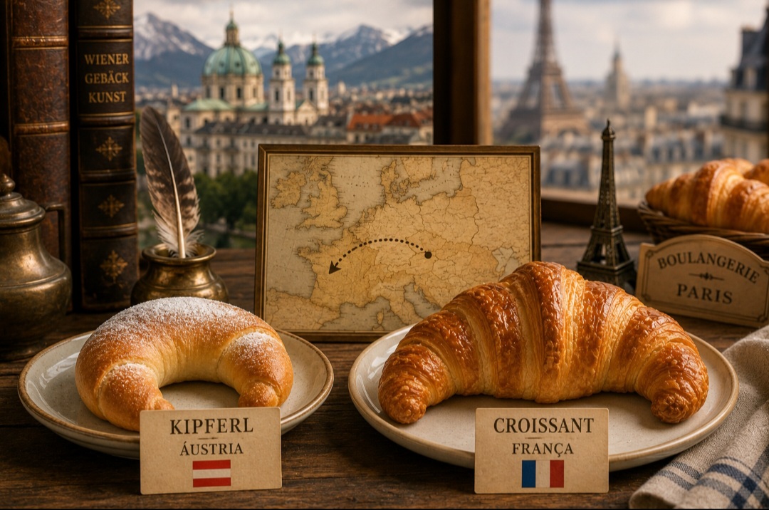 Embora seja um ícone da gastronomia francesa, muitos historiadores relacionam o croissant ao kipferl, um pão em formato de meia-lua criado na Áustria. A receita teria sido aperfeiçoada na França ao longo do século XIX.