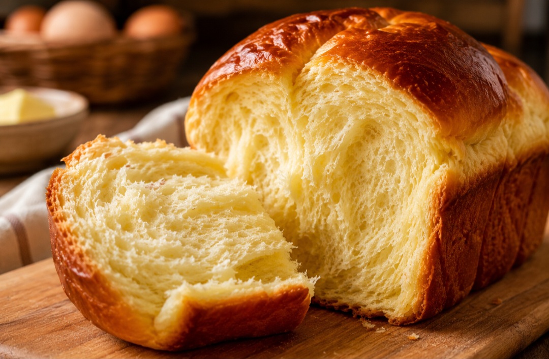 O brioche utiliza grande quantidade de manteiga e ovos. Esses ingredientes deixam o miolo mais macio, rico e levemente adocicado.
Quando preparado corretamente, o brioche fica aerado e macio. Sua casca costuma ser fina e levemente dourada após o forneamento.