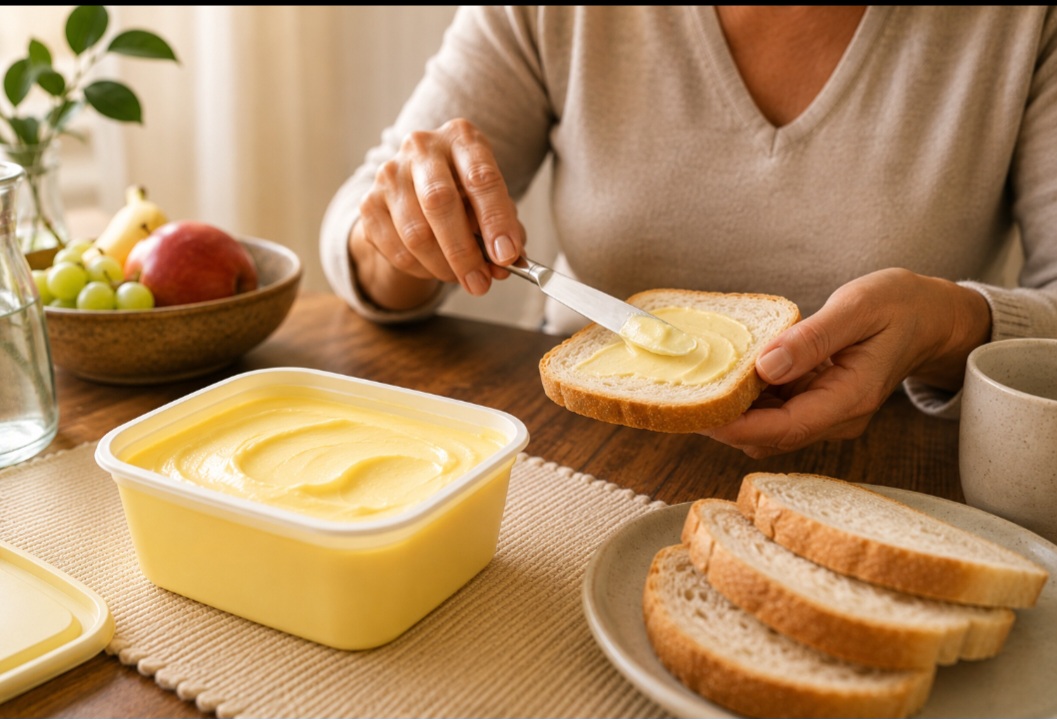 Para consumir margarina, a recomendação é escolher versões sem gordura trans industrial e com menor teor de gorduras saturadas. Também vale a pena conferir o rótulo para conhecer a composição e fazer uma escolha mais consciente.