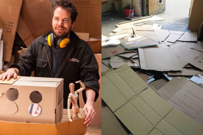 'This Way Up': projeto sustentável britânico levou casa flutuante de papelão reciclado às águas do Rio Tâmisa, em Londres – Reprodução @harrydwyerisok
