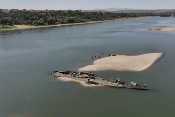 Seca extrema no rio Danúbio expõe destroços de navio nazista da 2ª Guerra Mundial – Reprodução/TV Globo