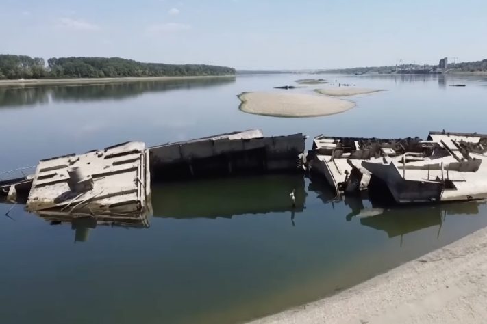 Seca extrema no rio Danúbio expõe destroços de navio nazista da 2ª Guerra Mundial – Reprodução/TV Globo
