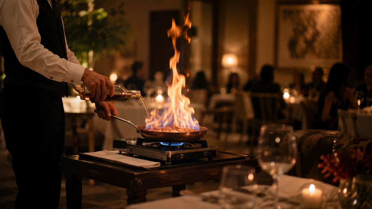 O flambado deve ser feito longe de materiais inflamáveis e com atenção redobrada. Em restaurantes, a técnica costuma impressionar os clientes, transformando a sobremesa em um verdadeiro espetáculo gastronômico.
