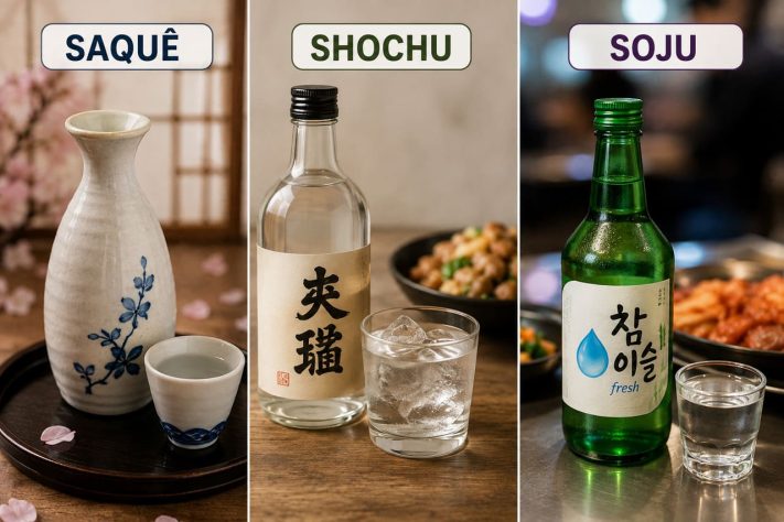 Bebidas japonesas saquê, soju e shochu