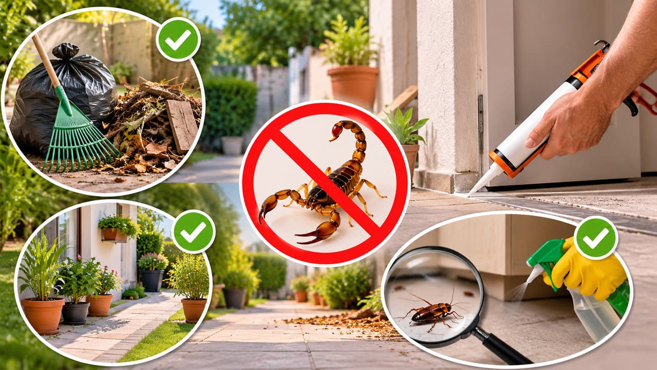 A prevenção mais eficaz contra escorpiões é eliminar entulhos, vedar frestas em portas e paredes, manter quintais limpos e controlar baratas, principal alimento desses aracnídeos.