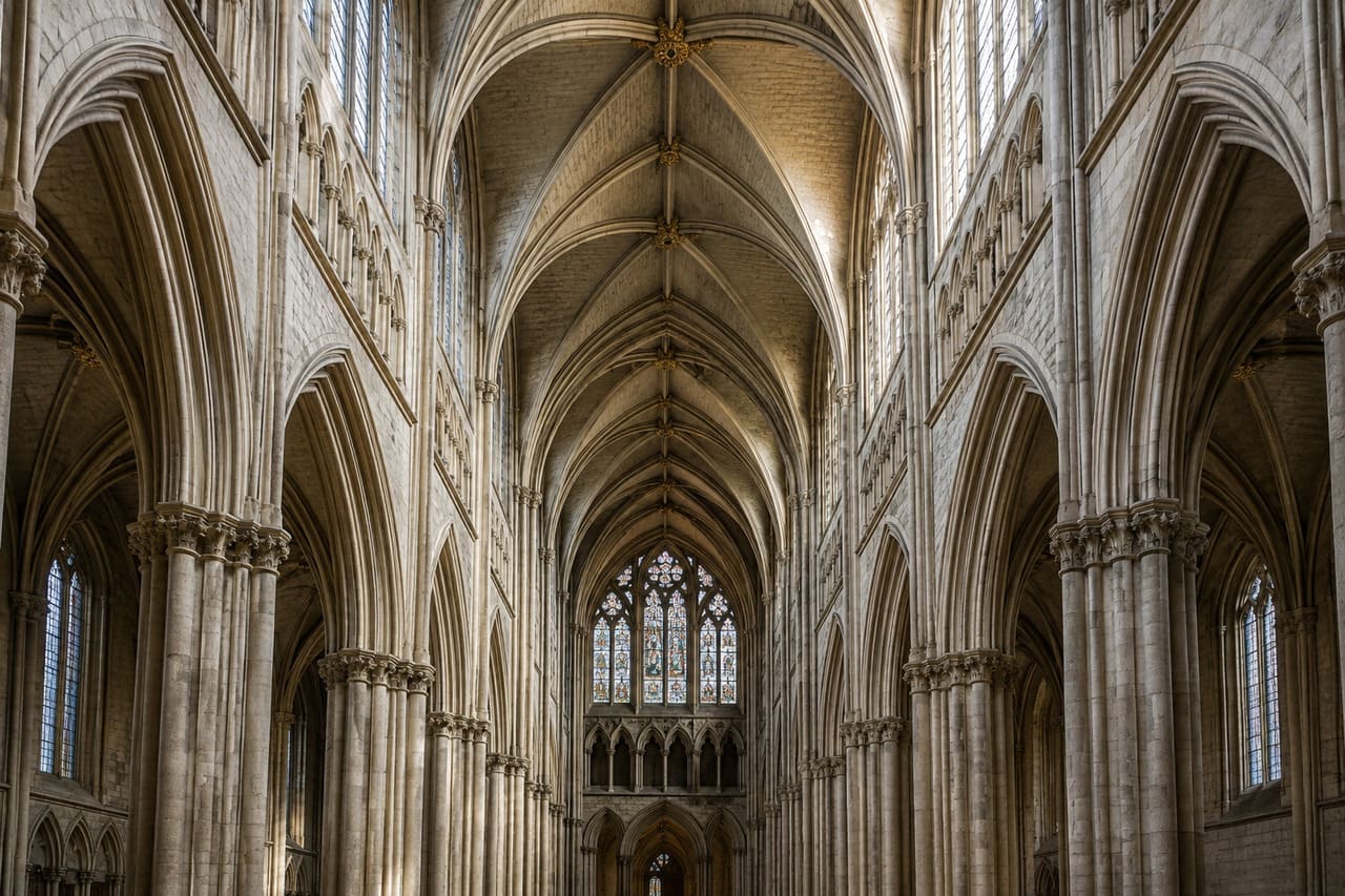 Arcos ogivais (arcos pontiagudos) – Característicos da arquitetura gótica, substituíram em muitas construções os arcos semicirculares predominantes no estilo românico. Além de reforçarem a sensação de altura e verticalidade, ajudavam a distribuir as cargas da construção de maneira mais eficiente.
