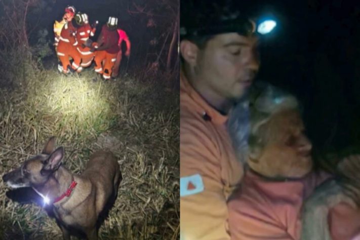 Equipe do Corpo de Bombeiros comemora operação de resgate de idosa de 95 anos com vida – Divulgação/Corpo de Bombeiros