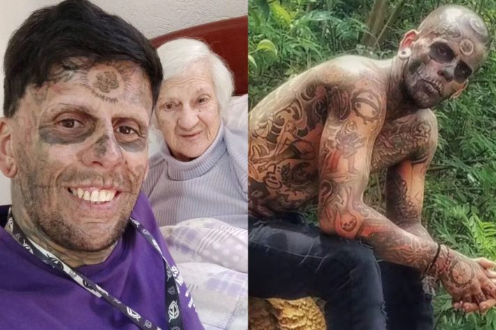 'Homem mais tatuado do Brasil', Leandro de Souza teve sessão de remoção adiada após descoberta de tumor – Reprodução/Redes Sociais/Arquivo Pessoal