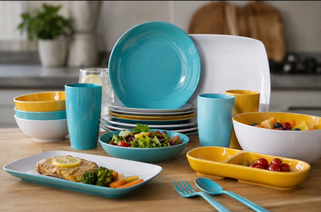 Você sabe o que é a melamina? Muita gente deve ter utensílios desse material na cozinha, como pratos, copos e travessas, sem saber. Utensílios de melamina são muito populares por serem mais baratos, parecidos com a porcelana e resistentes, apesar de leves.  -  (crédito: Imagem gerada por i.a )