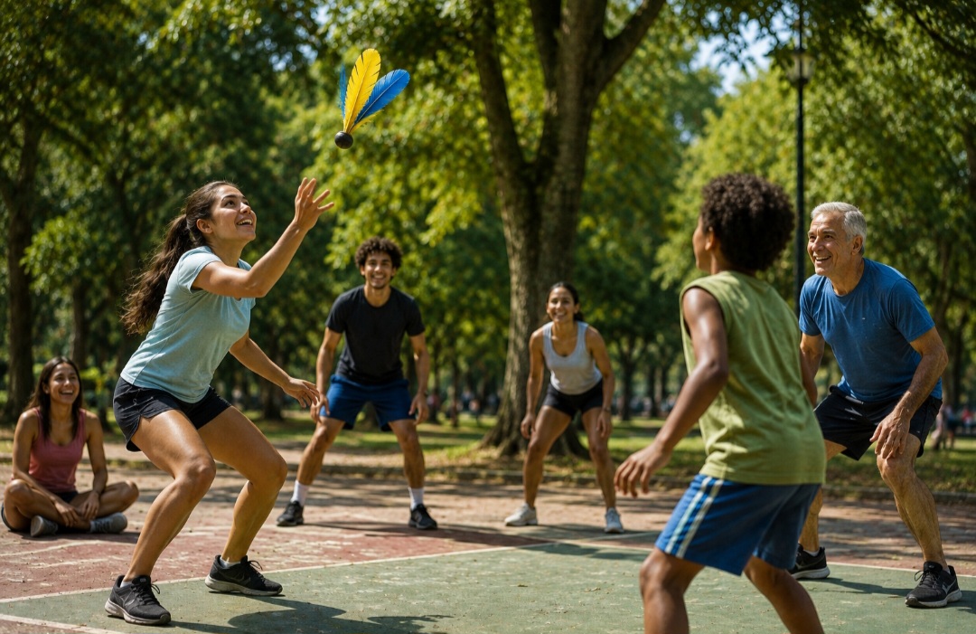 A peteca é uma das brincadeiras mais tradicionais do Brasil, com raízes nas práticas de povos indígenas muito antes da chegada dos europeus. Produzida originalmente com materiais naturais, como palha e penas, era utilizada em atividades recreativas e corporais -  (crédito: Imagem gerada por i.a )
