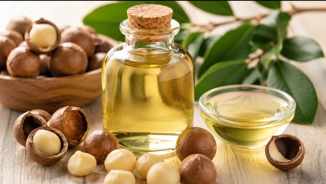 A macadâmia pode dar origem a um óleo vegetal rico em ácidos graxos monoinsaturados. Além de ser utilizado na alimentação, esse óleo se tornou ingrediente de diferentes produtos cosméticos. Cremes, loções, óleos corporais, shampoos e condicionadores estão entre as aplicações encontradas no mercado.
