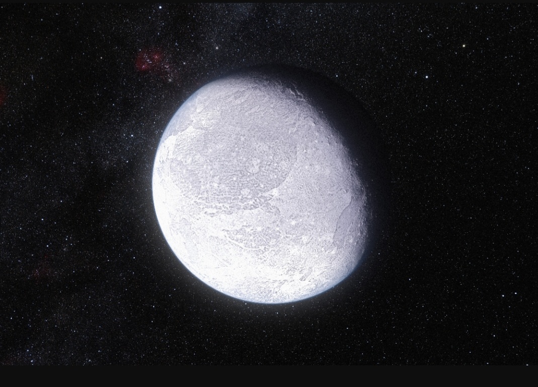 Éris – Descoberto em 2005 e localizado no disco disperso, uma região muito distante do Sol, além do Cinturão de Kuiper. Tem tamanho semelhante ao de Plutão, embora seja mais massivo, e leva cerca de 557 anos terrestres para completar uma volta ao redor do Sol.