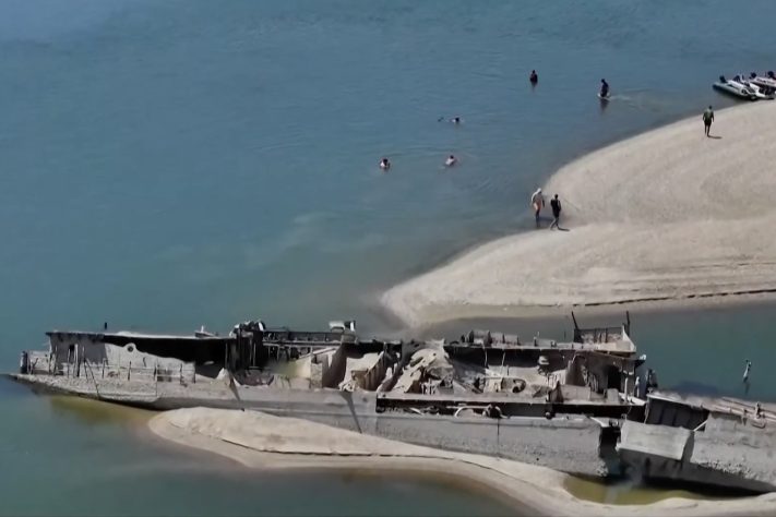 Seca extrema no rio Danúbio expõe destroços de navio nazista da 2ª Guerra Mundial – Reprodução/TV Globo