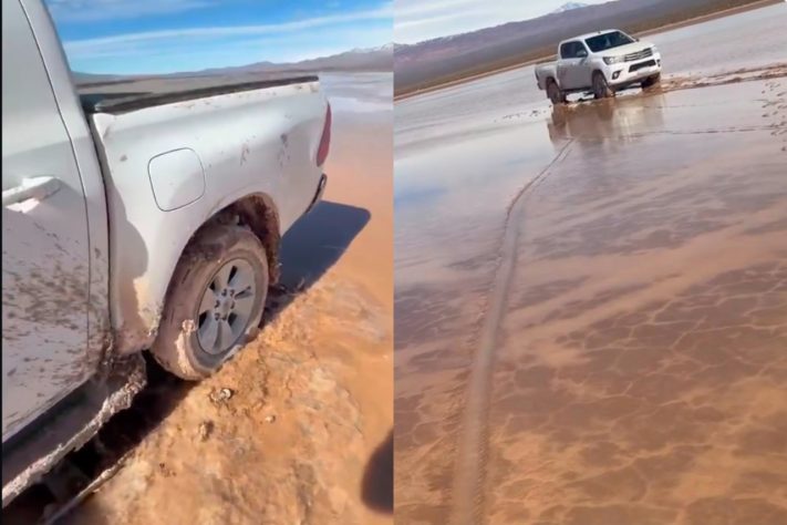 Um homem invadiu uma área protegida na Argentina com uma caminhonete 4x4 e causou estragos que podem durar um século – Divulgação/Município de Calingasta