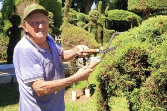 Victor Graeff - Município do interior do Rio Grande do Sul ganhou fama por ter praça com mais de 200 esculturas em árvores feitas por jardineiro de 89 anos | Reprodução @toninaestrada