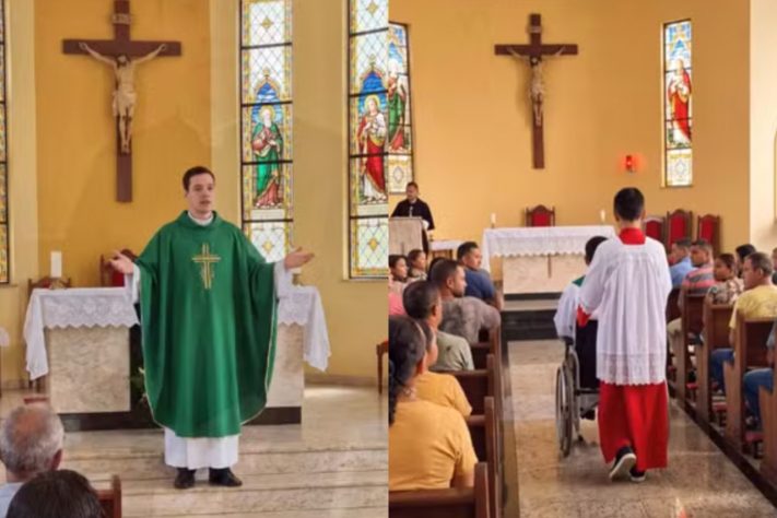 Golpistas inventam padre amputado, idosa e coroinha feitos por IA para arrecadar dinheiro de fiéis – Reprodução/Redes Sociais