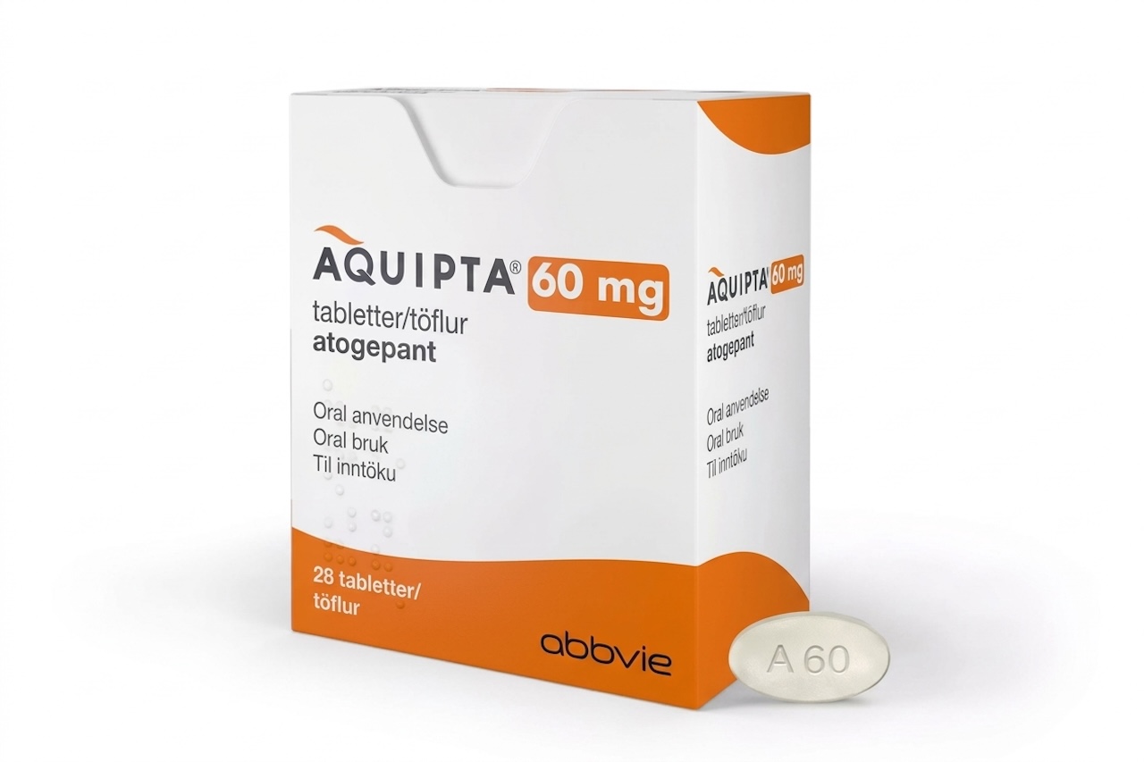 A Agência Nacional de Vigilância Sanitária (Anvisa) autorizou a comercialização de um novo medicamento oral para a prevenção de crises de enxaqueca em adultos. Chamado Aquipta, o produto tem como princípio ativo o atogepanto hidratado e será comercializado pela AbbVie Farmacêutica. -  (crédito: Divulgação/AbbVie)