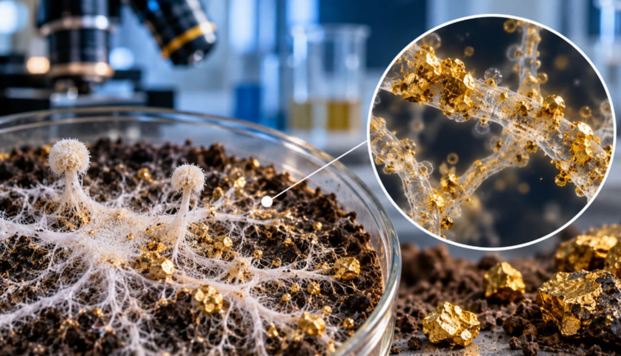 Em 2024, um estudo colocou os fungos no centro de uma ideia surpreendente: usá-los para ajudar na obtenção de metais valiosos, incluindo o ouro. A chamada micomineração é estudada como uma alternativa biológica capaz de complementar métodos tradicionais e reduzir impactos ambientais. -  (crédito: imagem gerada por i.a )