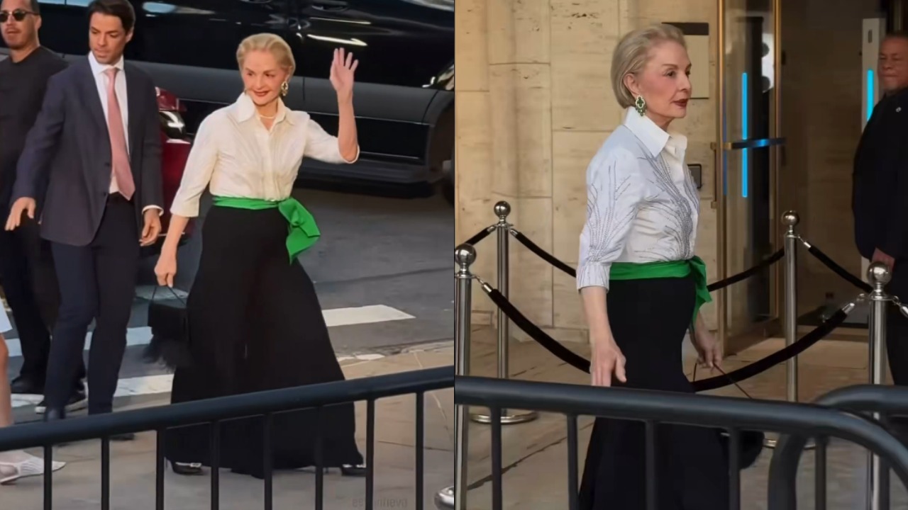 Aos 87 anos, Carolina Herrera chamou atenção durante o desfile de verão 2027 de sua grife, realizado na Semana de Moda de Nova York, em 14 de setembro. A estilista venezuelana acompanhou a apresentação da coleção, que também celebrou os 45 anos da marca, e impressionou pela mobilidade ao caminhar pelo evento usando salto alto.
 -  (crédito: Reprodução X)