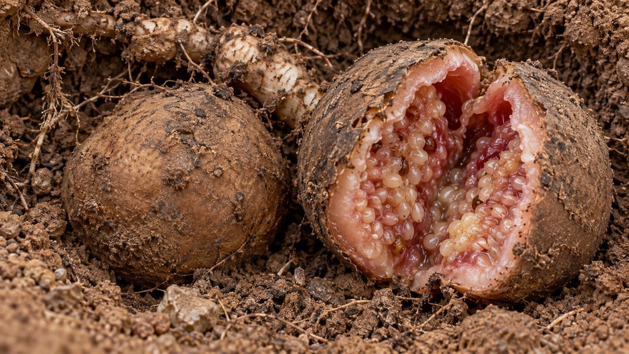 Até o fruto se desenvolve debaixo da terra. Ele é carnoso e contém numerosas sementes, bem diferente da flor que aparece na superfície. Por isso, encontrar a flor é apenas vislumbrar uma pequena parte da planta.