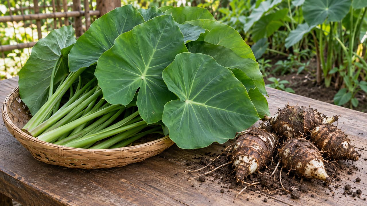 A taioba pertence à mesma família botânica do inhame. Suas folhas são a parte mais consumida, mas os tubérculos de variedades próprias para alimentação também podem ser aproveitados, desde que preparados adequadamente.