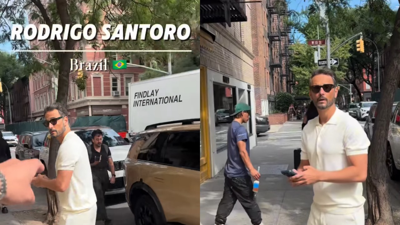 Rodrigo Santoro foi abordado pelo influenciador Feroz Khan enquanto caminhava nos Estados Unidos. Khan, que tem mais de 1,3 milhão de seguidores no Instagram, costuma entrevistar pedestres aleatoriamente pela cidade e não reconheceu o ator brasileiro. O vídeo da abordagem ultrapassou três milhões de visualizações poucas horas após a publicação.
 -  (crédito:  Reprodução / Instagram)