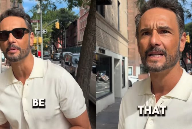Rodrigo Santoro é abordado por influenciador na rua nos Estados Unidos