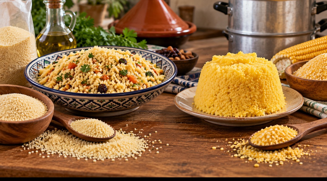 Feito de sêmola de trigo duro, o cuscuz marroquino difere do tradicional cuscuz brasileiro, geralmente preparado com flocos de milho. Enquanto o brasileiro é umedecido e cozido no vapor até ficar mais unido, a versão marroquina industrializada costuma exigir apenas hidratação com líquido quente. Conhecer essas diferenças amplia o repertório culinário e permite explorar novas texturas e combinações.