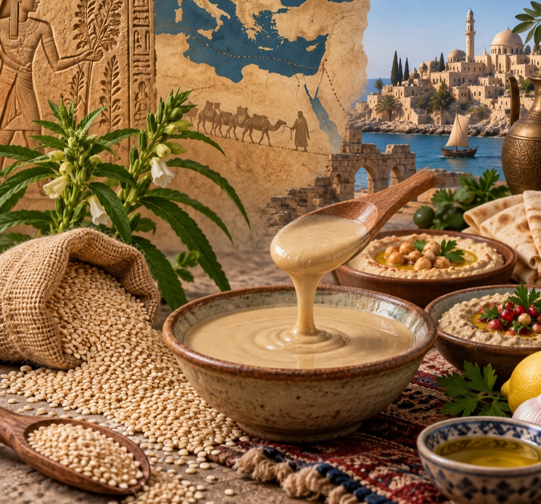 O consumo de gergelim e de preparações feitas com suas sementes remonta a milhares de anos. O tahine tornou-se especialmente associado às culinárias do Levante e de outras regiões do Mediterrâneo e da Ásia Ocidental, aparecendo em inúmeras receitas tradicionais.