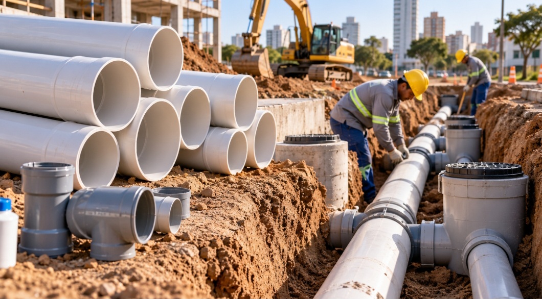 Infraestrutura urbana e construção civil usam tubulações de PVC e conexões plásticas devido à total imunidade à corrosão e à durabilidade extrema sob a terra. Sistemas de saneamento básico e distribuição de água tratada tornam-se mais hábeis e livres de vazamentos crônicos com o uso dessas resinas sintéticas. A facilidade de instalação e a leveza das peças reduzem custos operacional das obras públicas e aceleram a universalização do esgoto.

