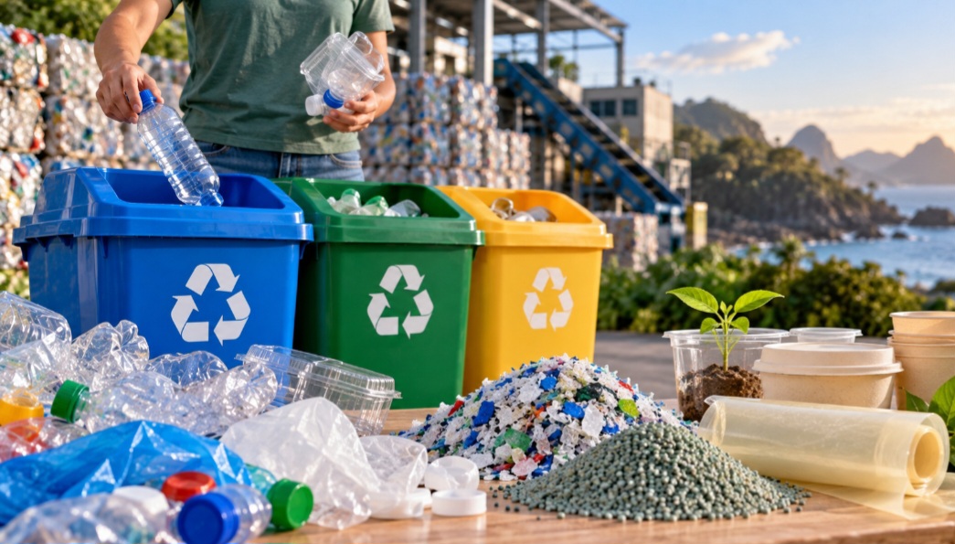 A reciclagem do plástico reduz o volume de resíduos em aterros, rios e oceanos, protegendo os ecossistemas. Também economiza matérias-primas e energia ao reaproveitar materiais já existentes. Para funcionar, porém, depende do descarte correto, da coleta seletiva e de sistemas eficientes de reaproveitamento.