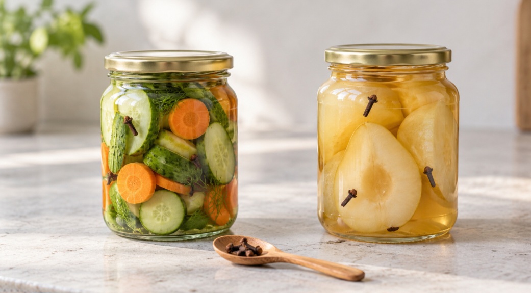 Conservas e marinadas – O cravo pode ser acrescentado a picles, chutneys, marinadas e frutas em calda. Além do aroma marcante, ele ajuda a construir sabores mais complexos em preparações agridoces.