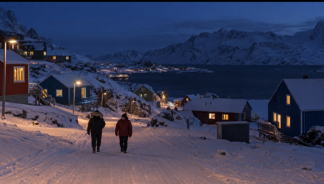 Nas regiões da Groenlândia situadas ao norte do Círculo Polar Ártico, o inverno traz a noite polar, período em que o sol não aparece acima do horizonte. A duração varia conforme a latitude e pode afetar o sono, o humor e a organização das atividades diárias.