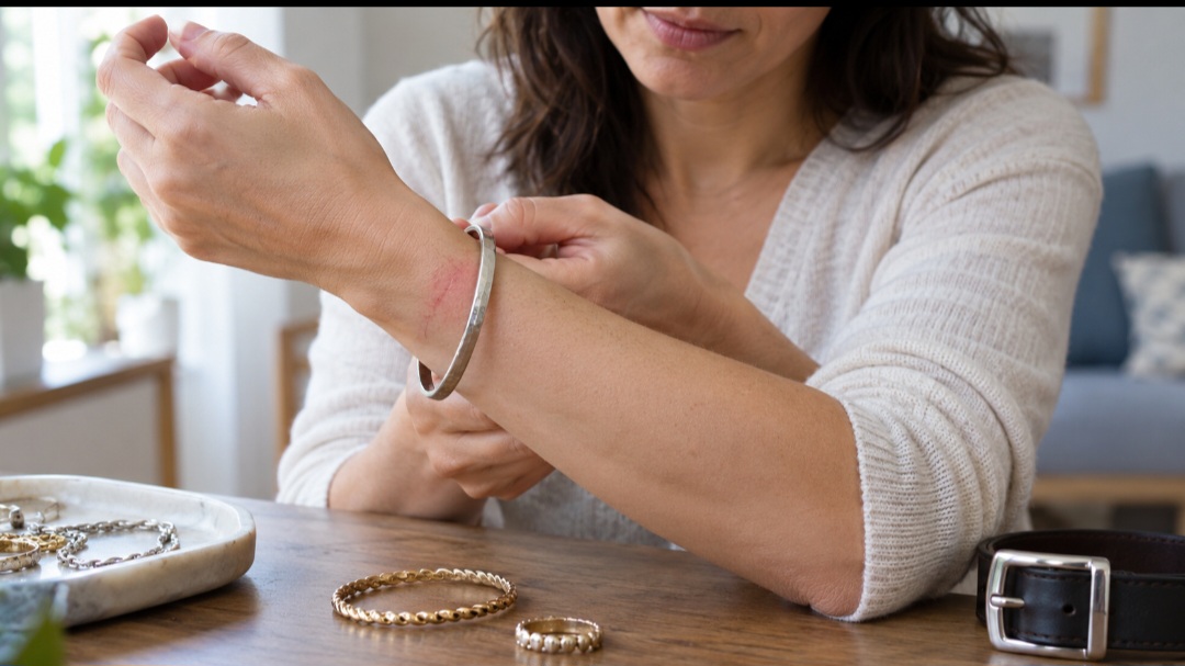 O contato prolongado com objetos que liberam níquel, como algumas bijuterias, fivelas e botões, pode causar dermatite em pessoas sensíveis. Os sintomas mais comuns são coceira, vermelhidão e irritação na pele.