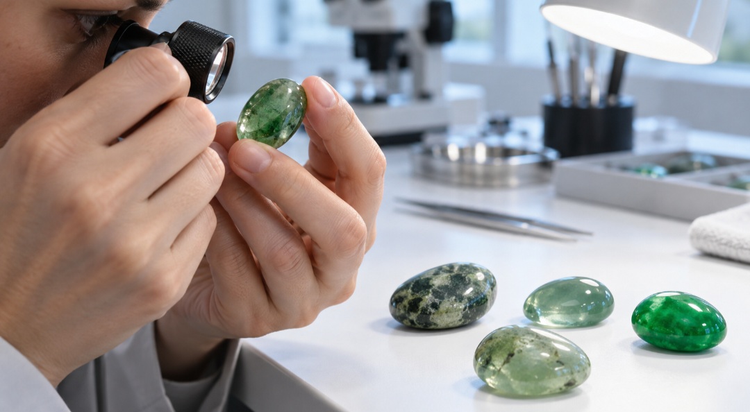 Serpentina, quartzo tingido, vidro e outros materiais podem ser vendidos como jade. Cor, textura e aparência não bastam para confirmar a autenticidade, especialmente quando a peça passou por tingimento ou outros tratamentos.