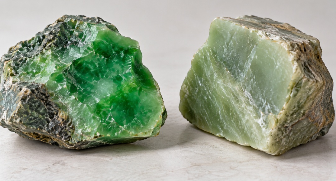 A palavra jade designa dois materiais distintos: a jadeíta e a nefrita. Embora tenham aparência semelhante, apresentam composição mineralógica diferente e só foram identificados separadamente no século XIX.