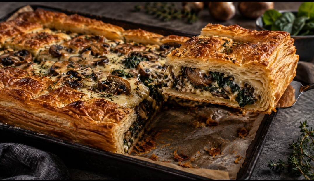 Torta de massa folhada – Leve, crocante e formada por várias camadas, a massa folhada fica melhor com recheios que não liberem muita água. Queijos, cogumelos, frango, salmão, espinafre bem escorrido e combinações com ervas são boas alternativas.