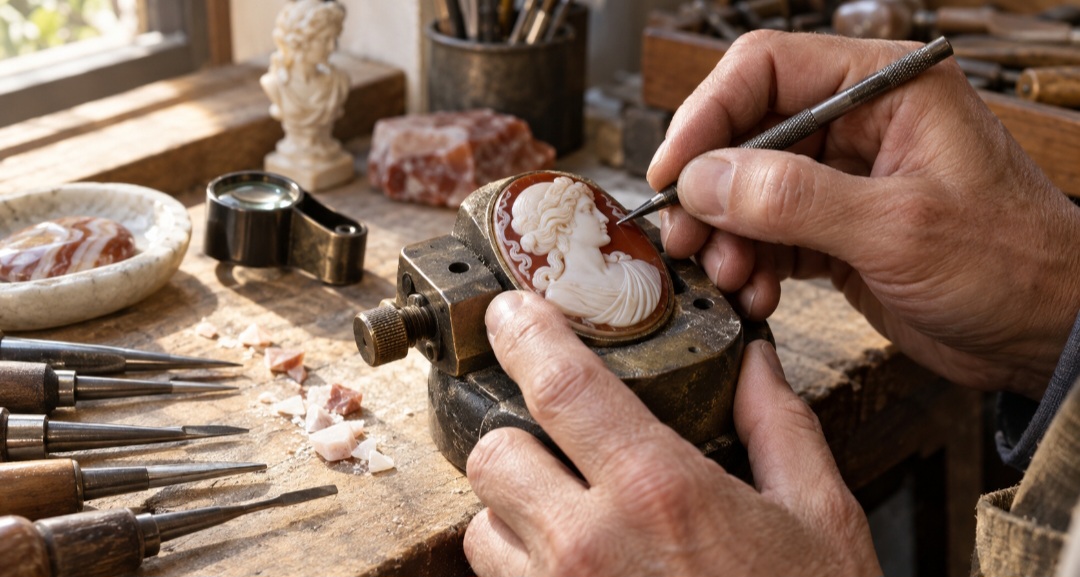 As diferentes faixas de cor permitem que o artesão esculpa uma figura clara sobre um fundo escuro, ou o contrário. Essa característica transformou o ônix e a sardônica em materiais muito valorizados na produção de camafeus e entalhes.