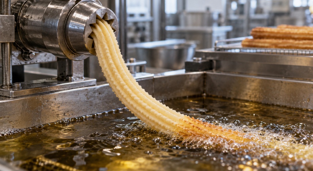O bico em formato de estrela cria as ranhuras características do churro. Elas aumentam a área de contato com o óleo e ajudam a formar a casquinha crocante que contrasta com o interior macio.