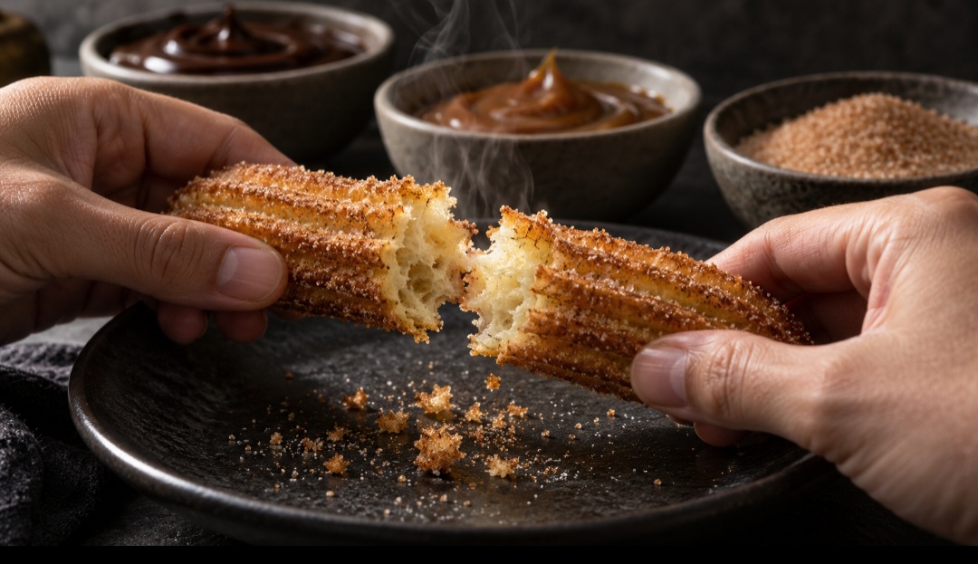 Servido logo após a fritura, o churro preserva melhor o contraste entre a casquinha crocante e o centro macio. É essa textura, além da variedade de acompanhamentos, que ajuda a explicar sua popularidade.