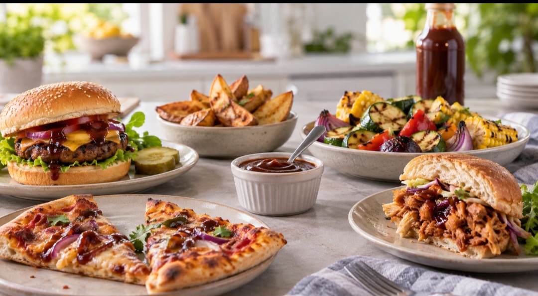 Muito além das carnes – O barbecue pode acompanhar hambúrgueres, sanduíches, batatas, legumes assados, pizzas e até receitas com jaca. Como as versões industrializadas podem conter bastante açúcar e sódio, vale observar o rótulo e controlar a quantidade.