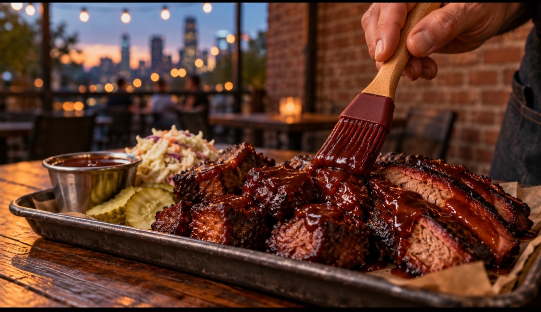 O estilo de Kansas City - Geralmente espesso, avermelhado e adocicado, combina tomate com açúcar ou melaço, vinagre e temperos. A tradição local ganhou força no início do século XX, tendo Henry Perry como um de seus pioneiros. 