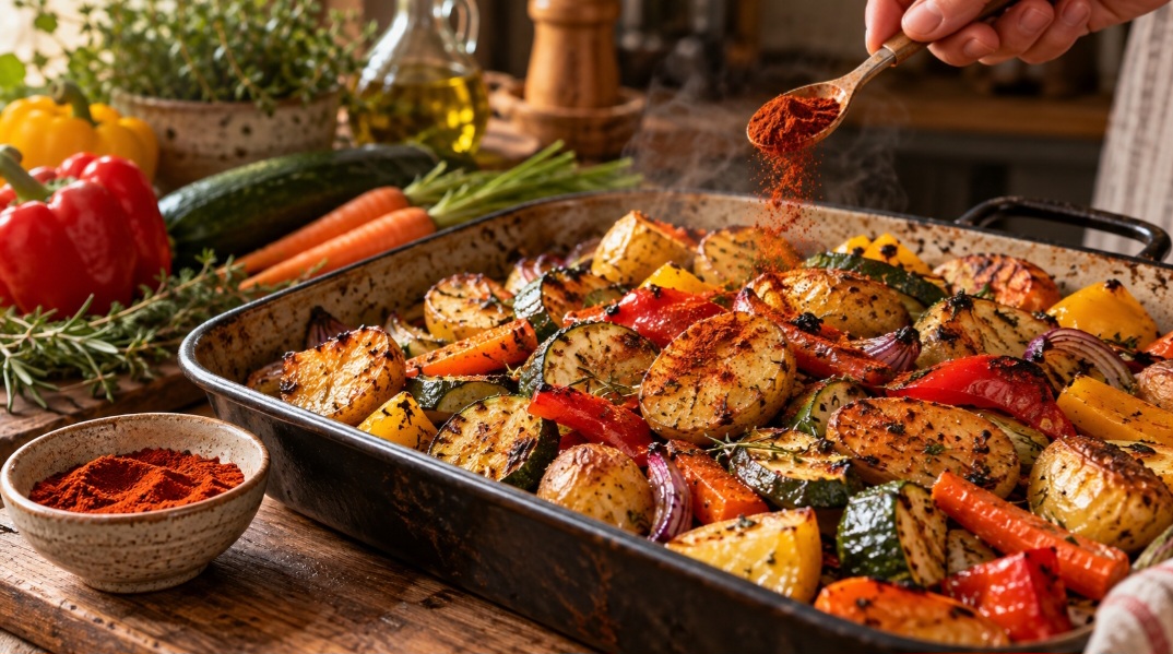 Esse tipo defumado de páprica é frequentemente utilizado em carnes assadas, batatas, legumes grelhados e receitas que desejam reproduzir sabores típicos de preparo em fogo.