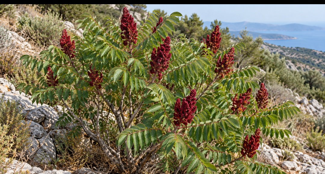 O tempero é produzido a partir dos frutos de Rhus coriaria, um arbusto da família do cajueiro. Depois de secos e moídos, eles dão origem a um pó avermelhado. É esse produto que se encontra à venda como especiaria.
