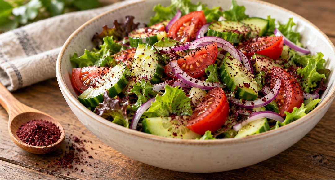 O pó pode ser espalhado sobre uma salada pronta ou usado para temperar legumes e carnes. Começar com pouco ajuda a perceber sua acidez sem dominar os demais ingredientes. Também vale conferir o rótulo, pois algumas misturas vendidas com sumagre contêm sal. 