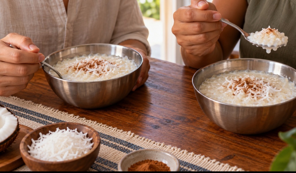 Tapioca granulada com coco
A tapioca granulada absorve o leite e ganha uma textura diferente dos mingaus lisos. Coco ralado e um pouco de canela combinam com a base. Servida morna, ela fica cremosa sem perder totalmente os grãos.