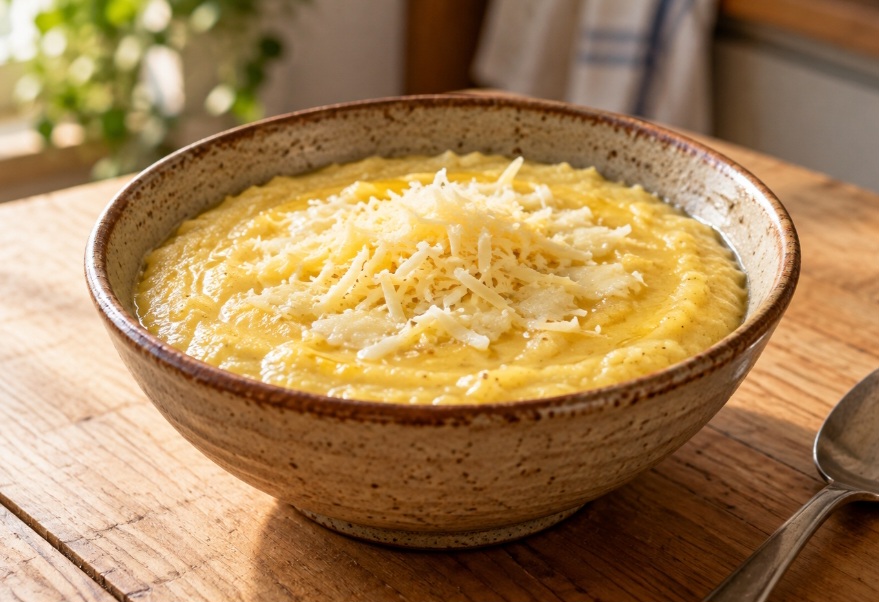 Fubá com queijo
Cozido lentamente com leite, o fubá vira um mingau cremoso de sabor marcante. Uma pitada de sal e queijo ralado criam uma versão salgada, boa para quem prefere deixar o açúcar fora do café da manhã.